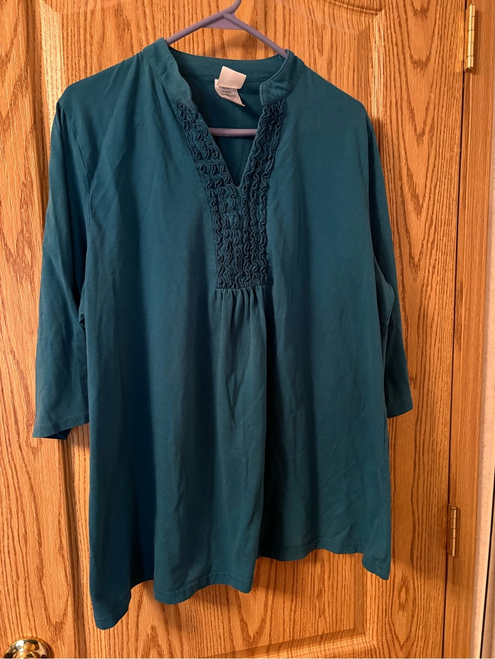 Just My Size Teal 3/4 Sleeve Peasant Tunic